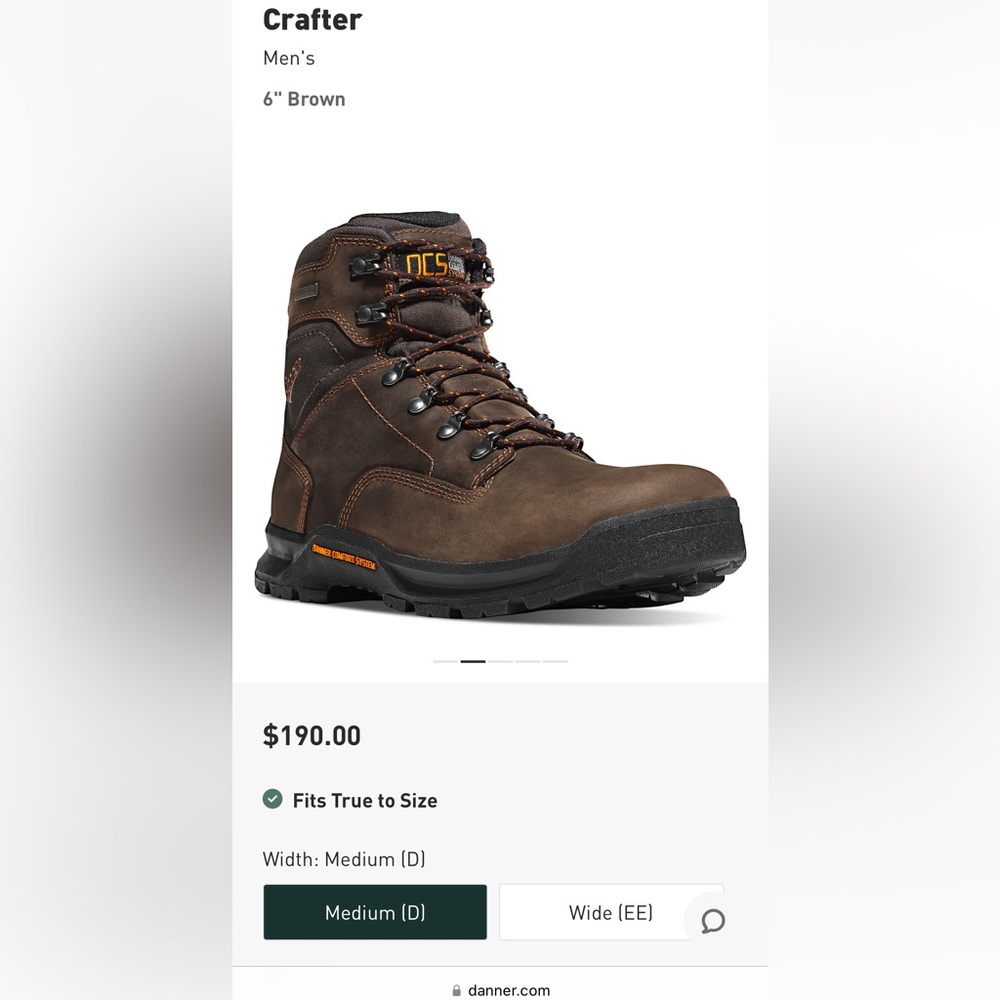 Men’s Danner 6” brown Crafter Boots size 12
